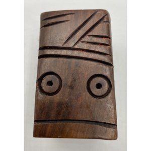 Tiki Carved Wooden Block Pencil Holder